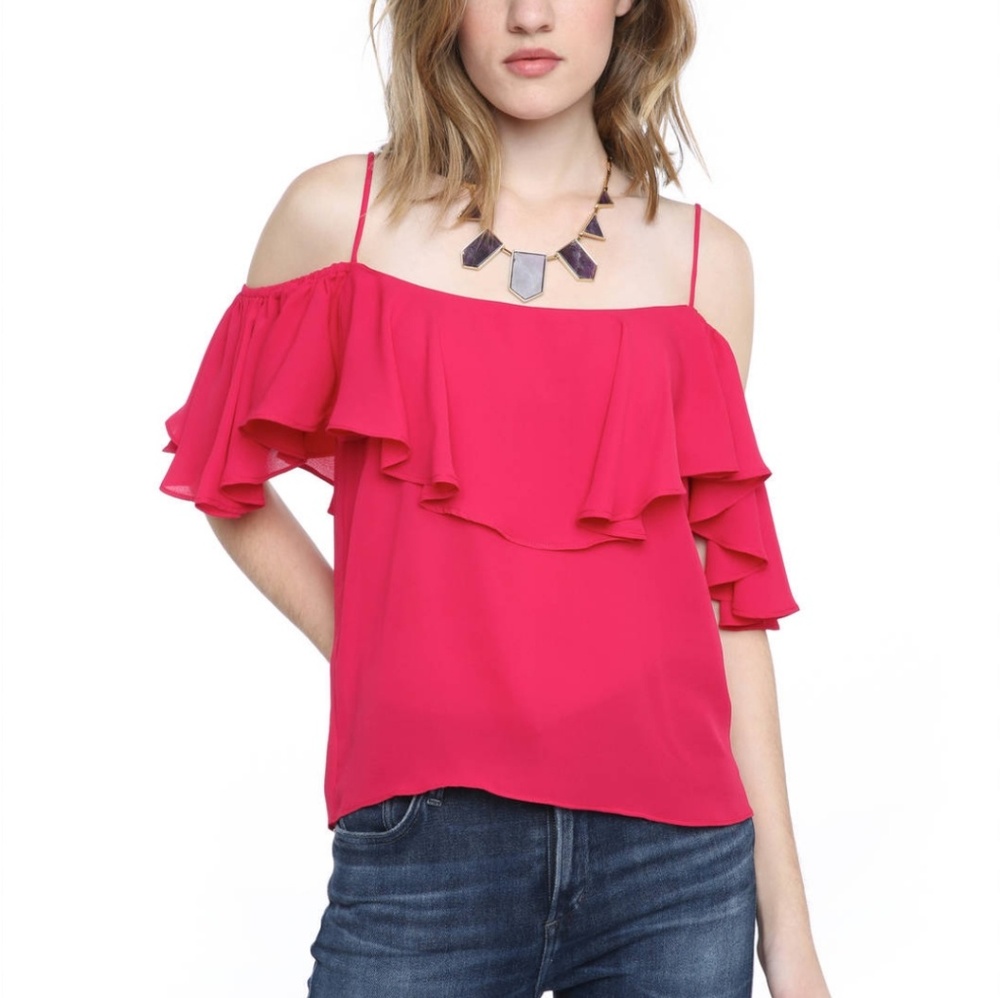 Olivaceous Cold Shoulder Ruffled Blouse.
